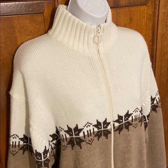 David Taylor Fair Isle zip-up cardigan sweater Brown/Beige pockets Grandpacore L - Picture 2 of 11